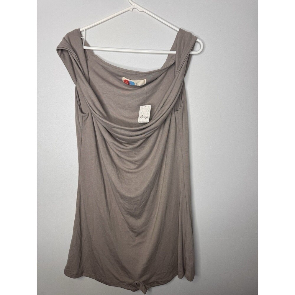 New Free People Beach Marren Romper Size XL Taupe Gray Off Shoulder Athleisure